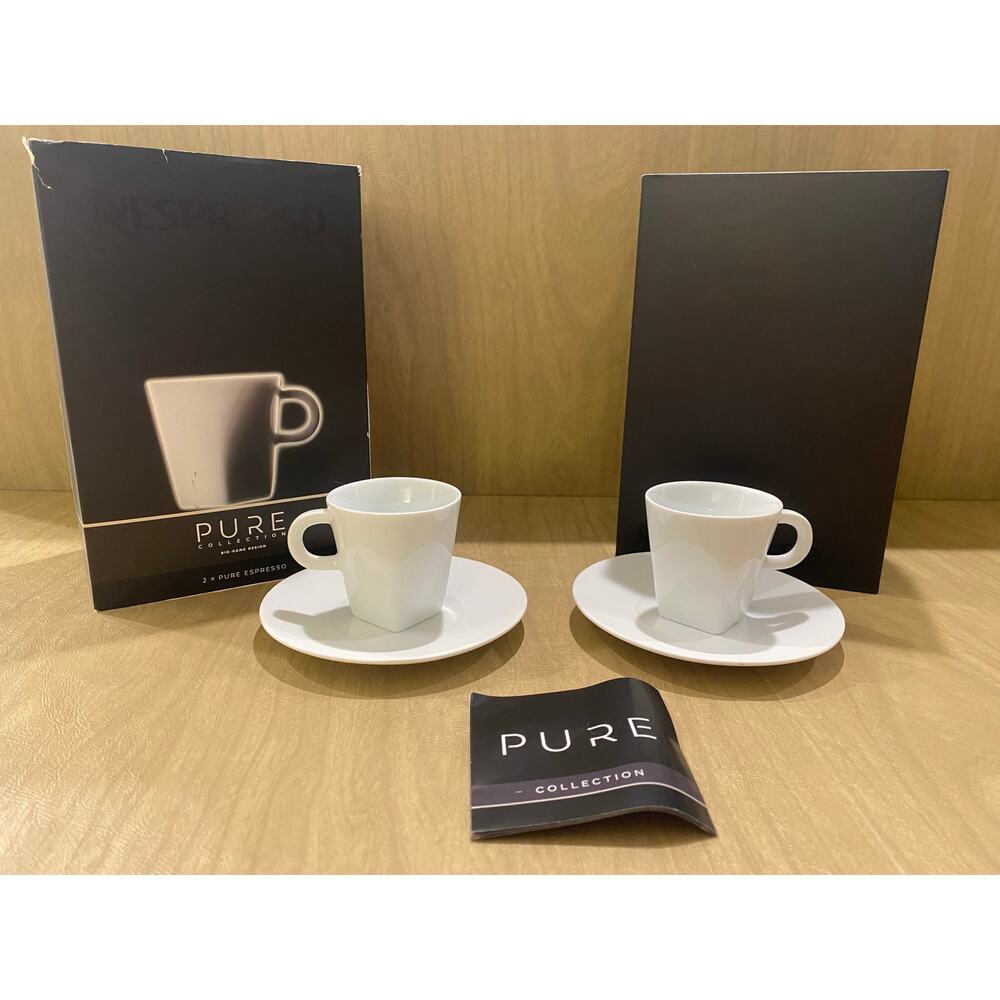 New in Box Nespresso Pure Espresso Cups and Saucers, Set of 2